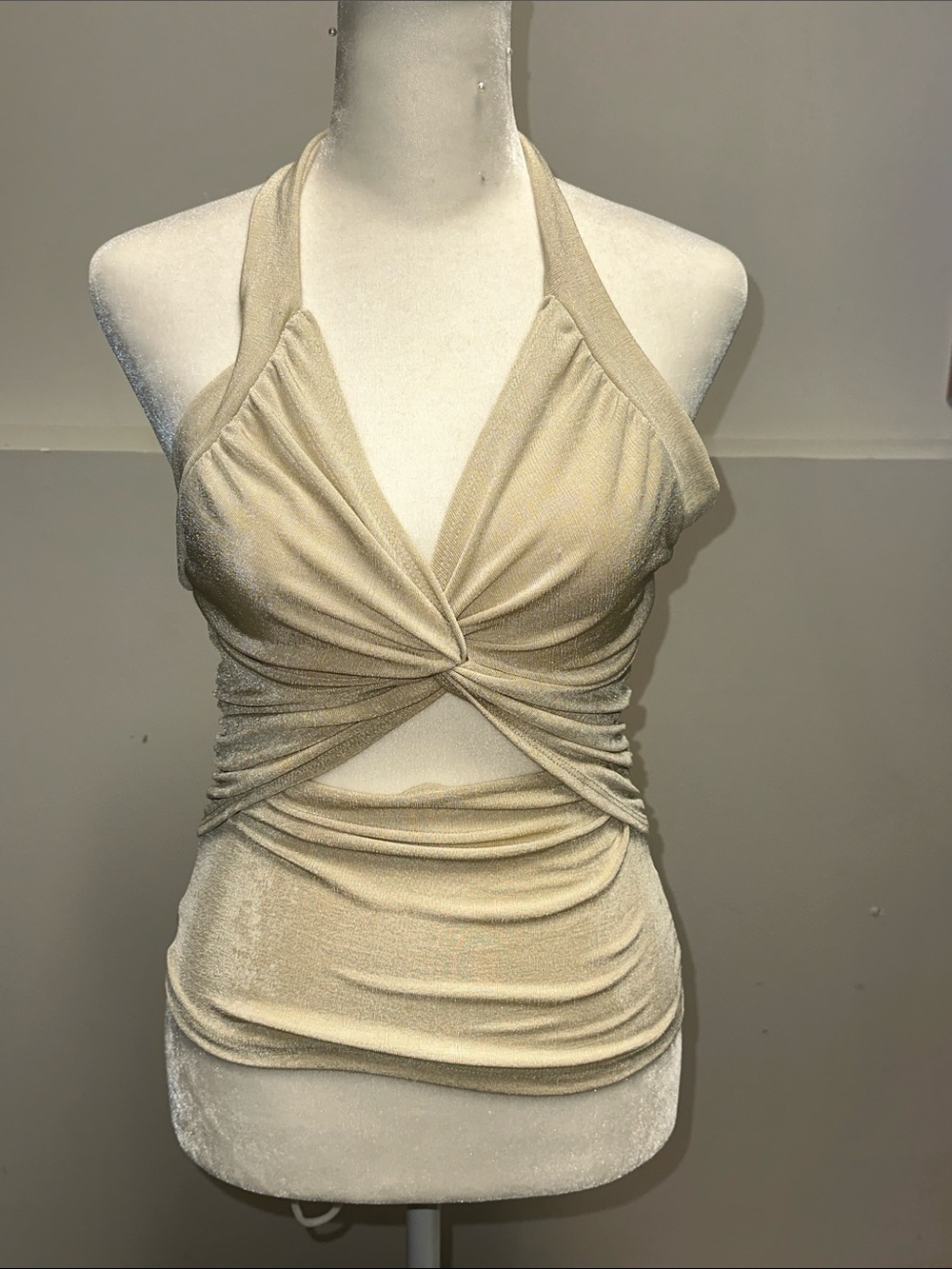 Cream Halter Twist Ruched Cutout